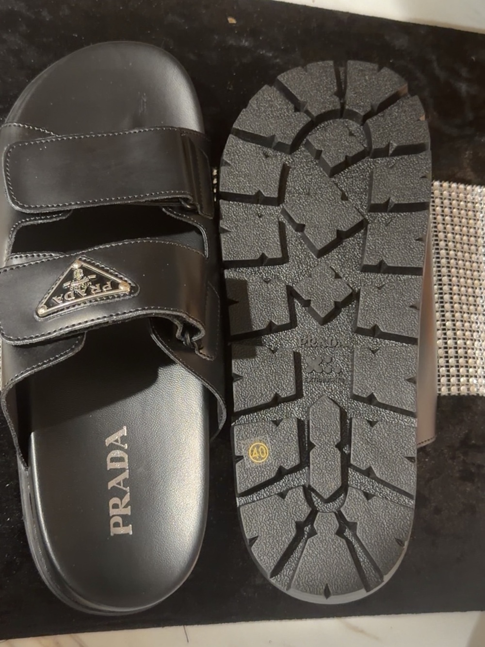Prada Black Dual-Strap Slide with Triangle Logo.   Size 39,,40,,41,,42 - Picture 3 of 4